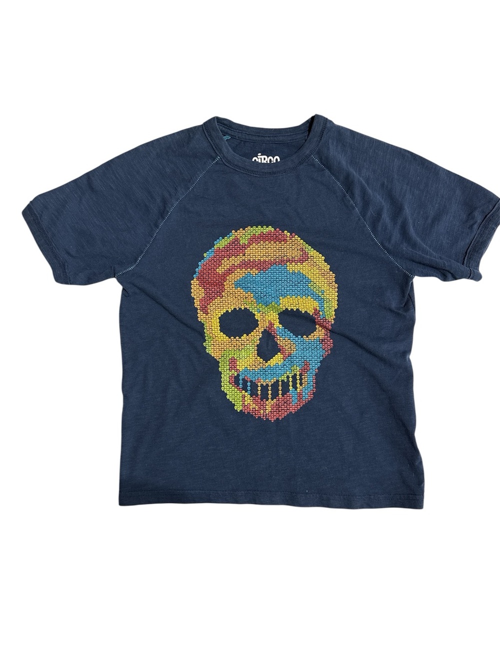 Vintage Circo Navy Blue Colorful Camo Skull Raglan Tee Size 6/7